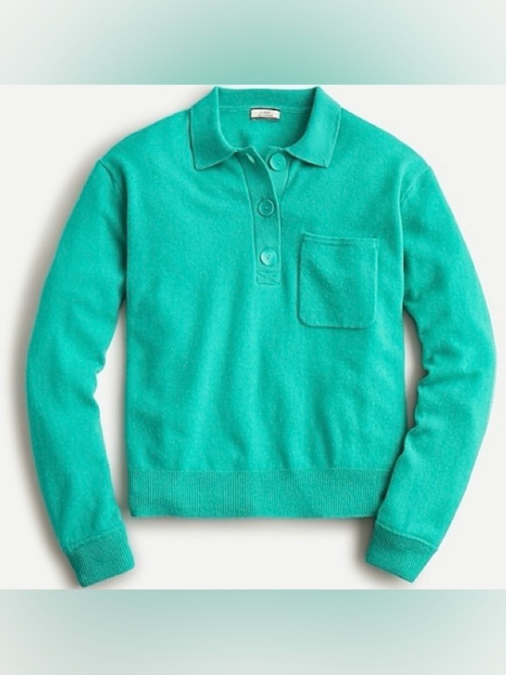 J. Crew Bright Patina Cashmere Collared Sweater Henley Buttons Boxy Knit